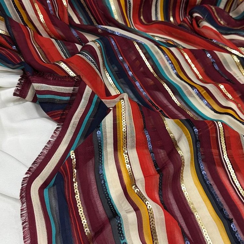 Ethnic Fashion Design - Kain Payet Bordir Bergaris Warna-warni Gaya