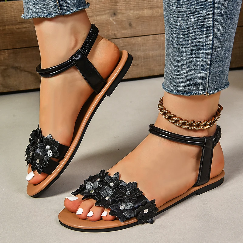 Sandal Datar Dekorasi Bunga un - Ethnic Fashion Women ulasan dan harga